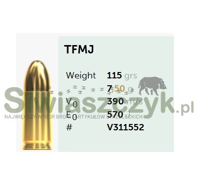 Amunicja S&B 9x19 TFMJ Nontox 7,5g (115gr)-166273